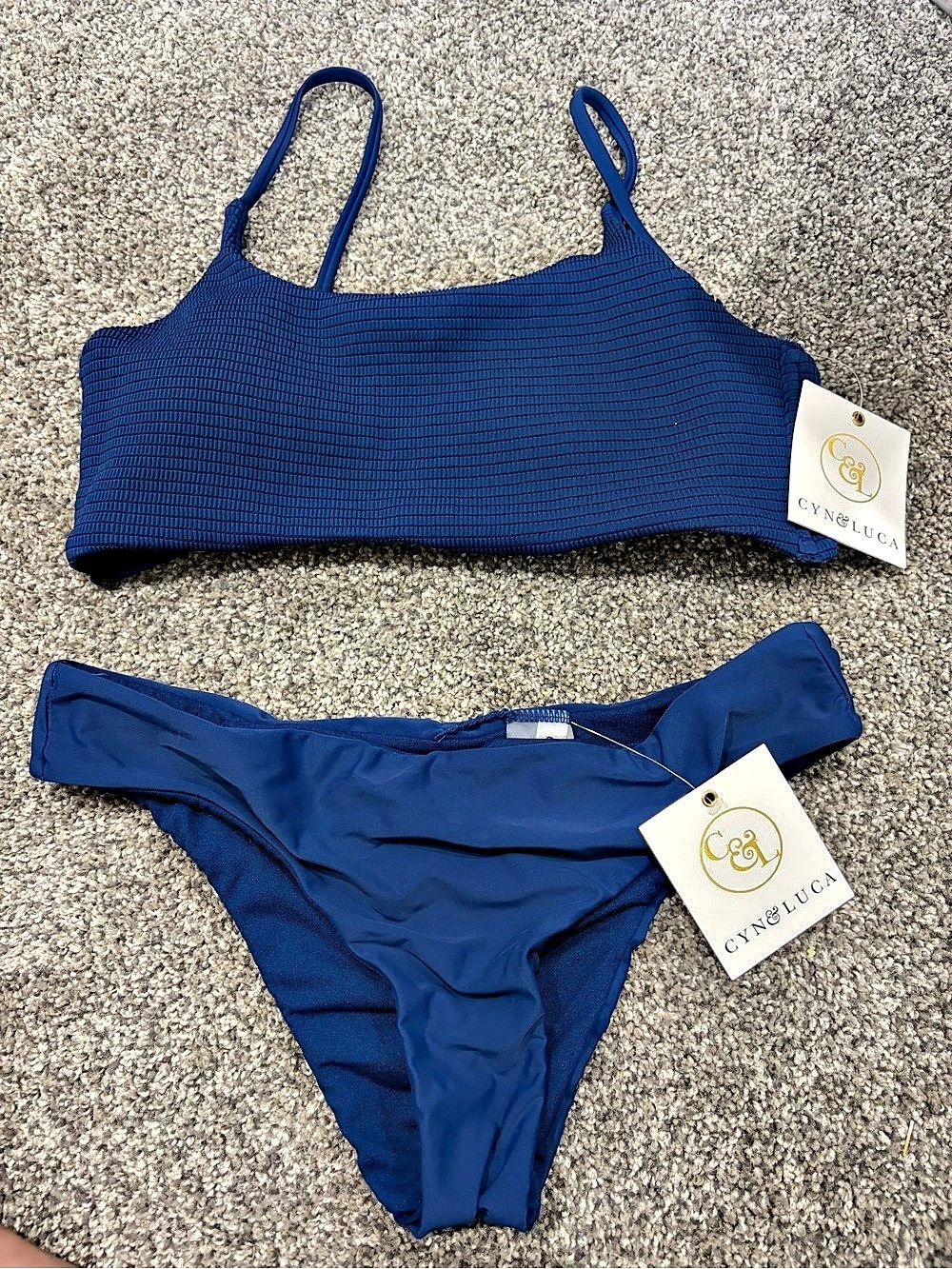 CYN&LUCA Swim Blue Bikini Set Size XL top & L Bottom